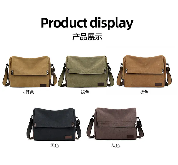 Men's Black Canvas Shoulder Bag Retro Messenger Luggage — feature 10