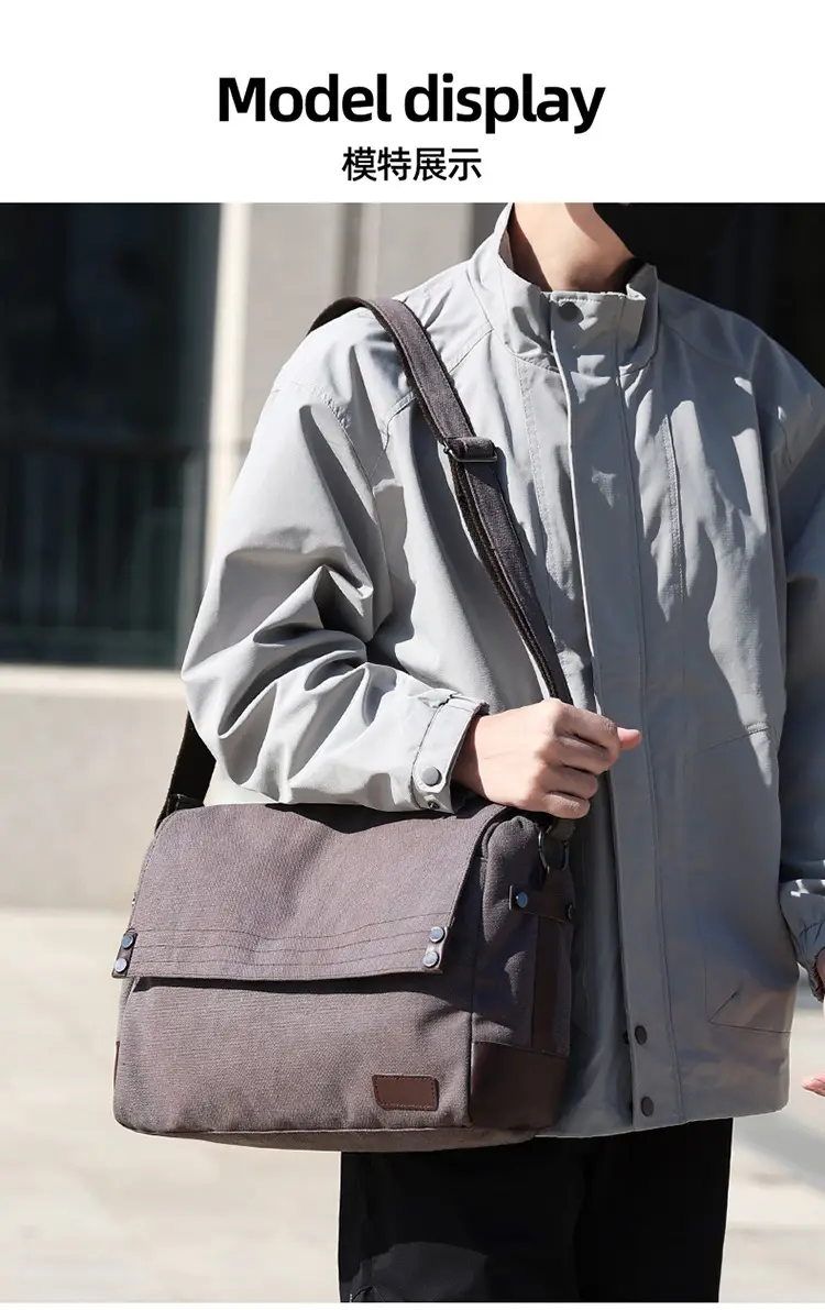 Men's Black Canvas Shoulder Bag Retro Messenger Luggage — feature 11