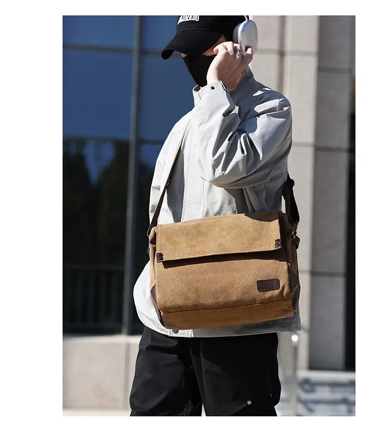 Men's Black Canvas Shoulder Bag Retro Messenger Luggage — feature 12