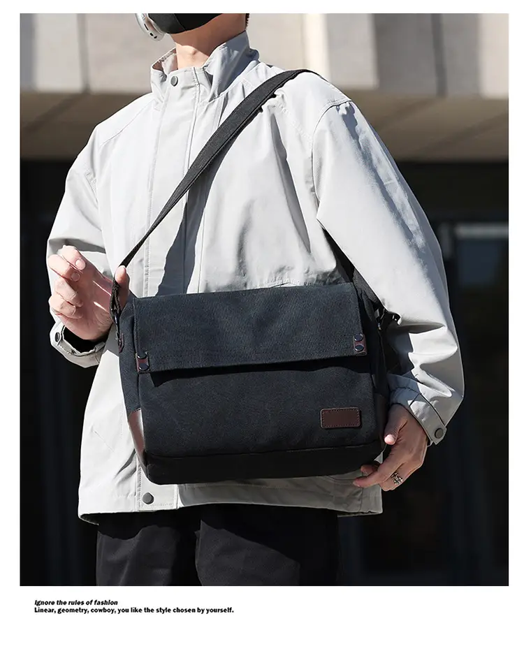 Men's Black Canvas Shoulder Bag Retro Messenger Luggage — feature 13