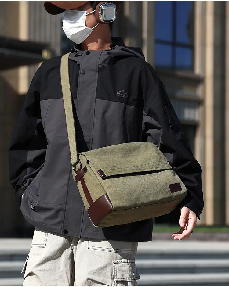 Men's Black Canvas Shoulder Bag Retro Messenger Luggage — feature 14