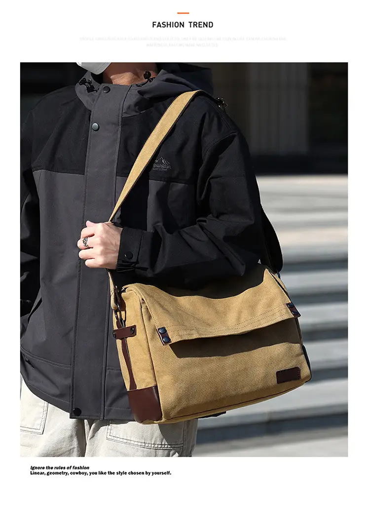 Men's Black Canvas Shoulder Bag Retro Messenger Luggage — feature 15