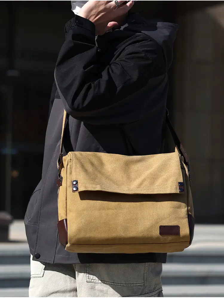 Men's Black Canvas Shoulder Bag Retro Messenger Luggage — feature 16