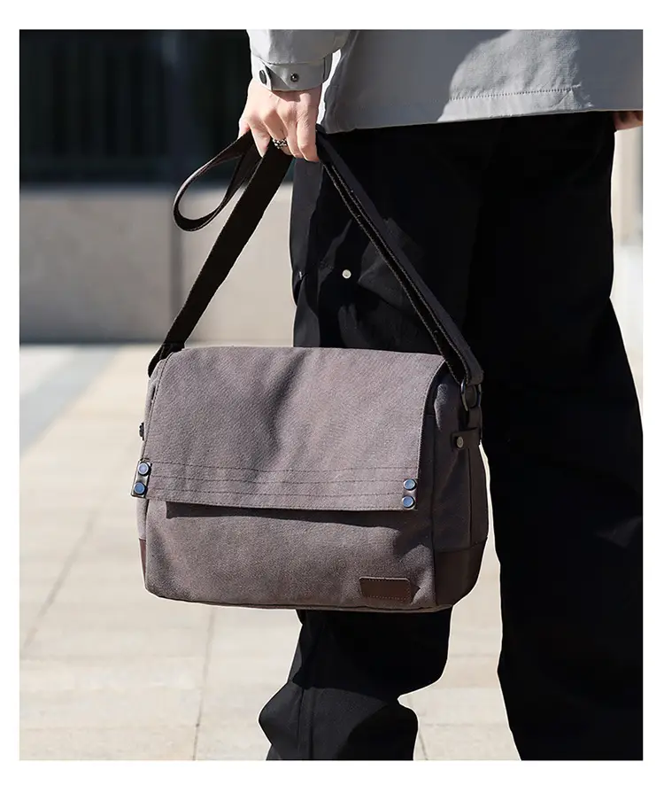 Men's Black Canvas Shoulder Bag Retro Messenger Luggage — feature 17