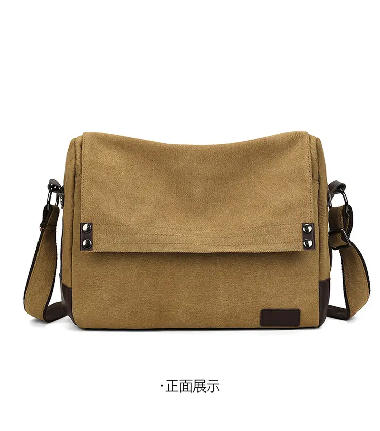 Men's Black Canvas Shoulder Bag Retro Messenger Luggage — feature 18