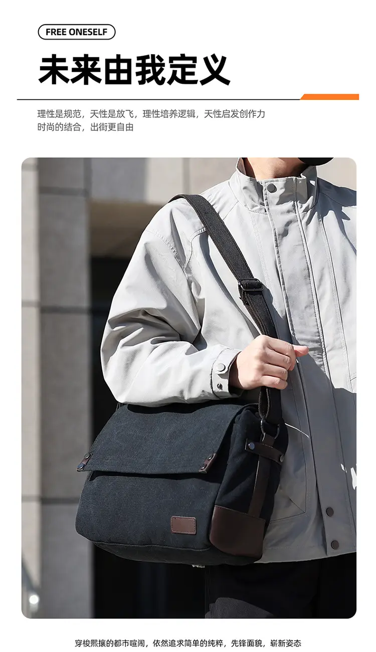 Men's Black Canvas Shoulder Bag Retro Messenger Luggage — feature 2