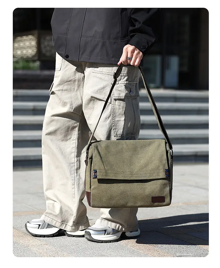 Men's Black Canvas Shoulder Bag Retro Messenger Luggage — feature 3