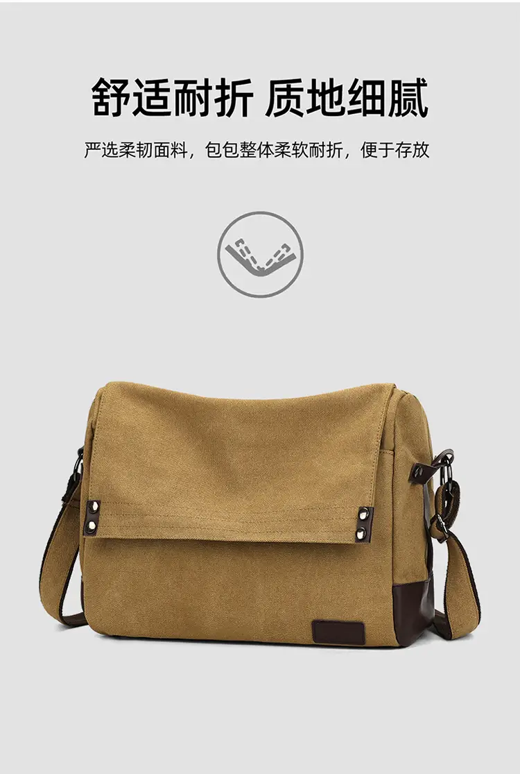 Men's Black Canvas Shoulder Bag Retro Messenger Luggage — feature 4