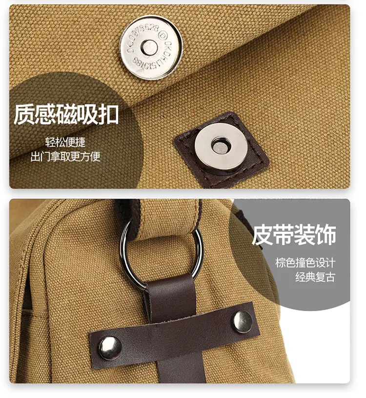 Men's Black Canvas Shoulder Bag Retro Messenger Luggage — feature 8