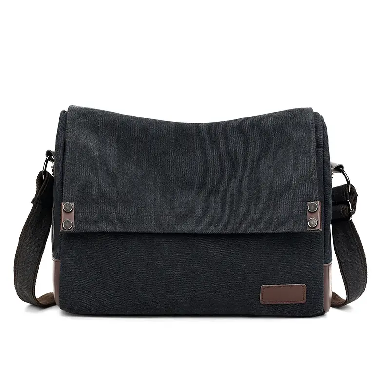 Men's Black Canvas Shoulder Bag Retro Messenger Luggage