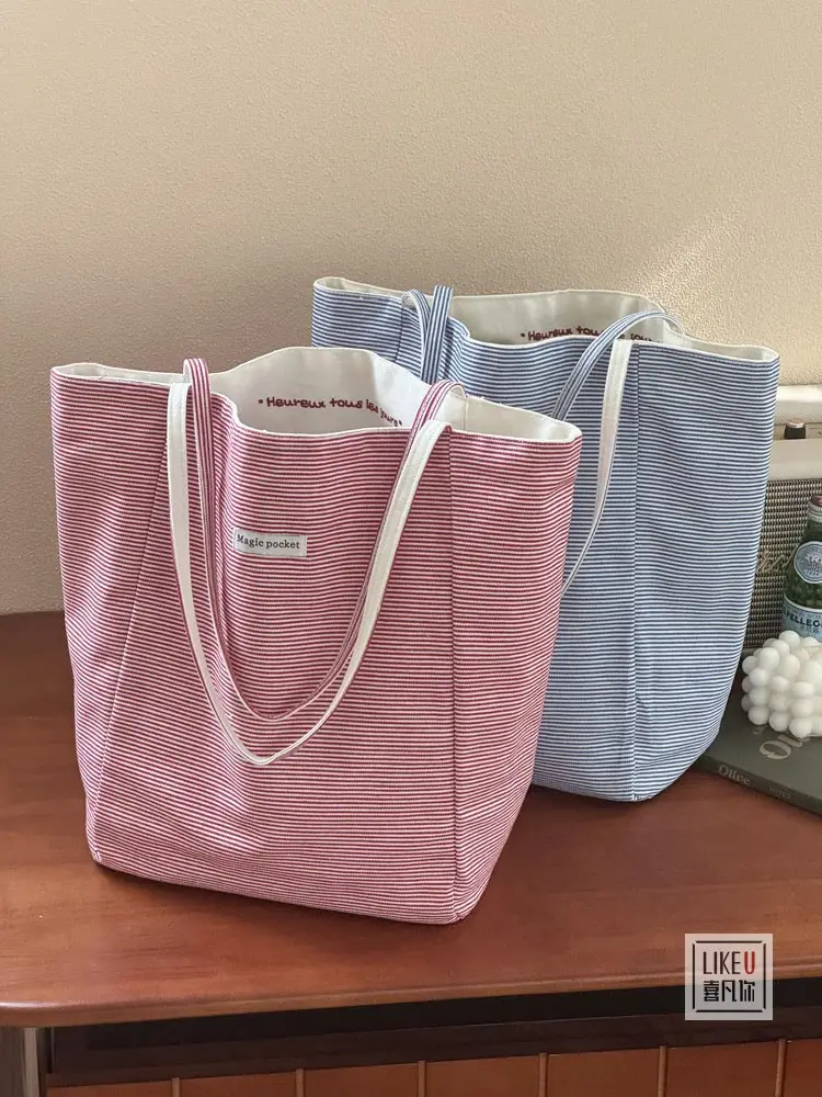Crème Glace Embroidered Canvas Tote Bag Large Capacity - Image 5