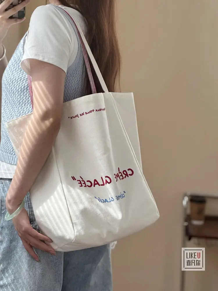Crème Glace Embroidered Canvas Tote Bag Large Capacity — feature 11