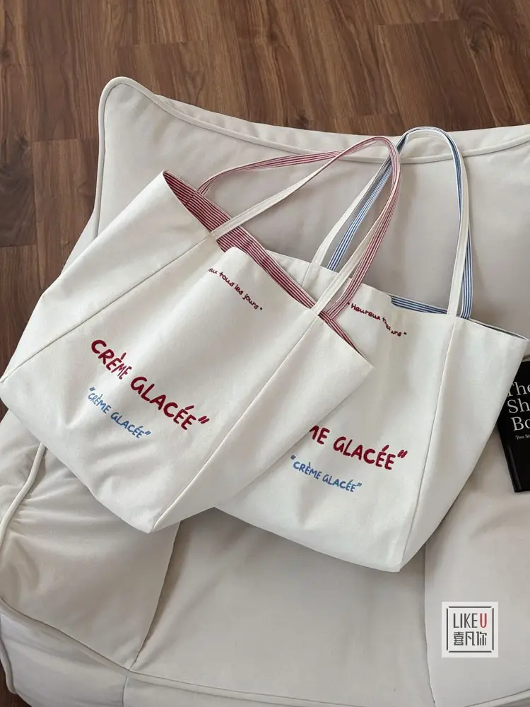 Crème Glace Embroidered Canvas Tote Bag Large Capacity — feature 15