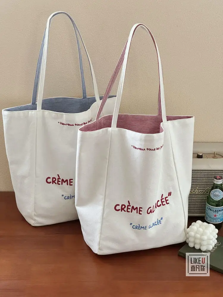Crème Glace Embroidered Canvas Tote Bag Large Capacity — feature 18