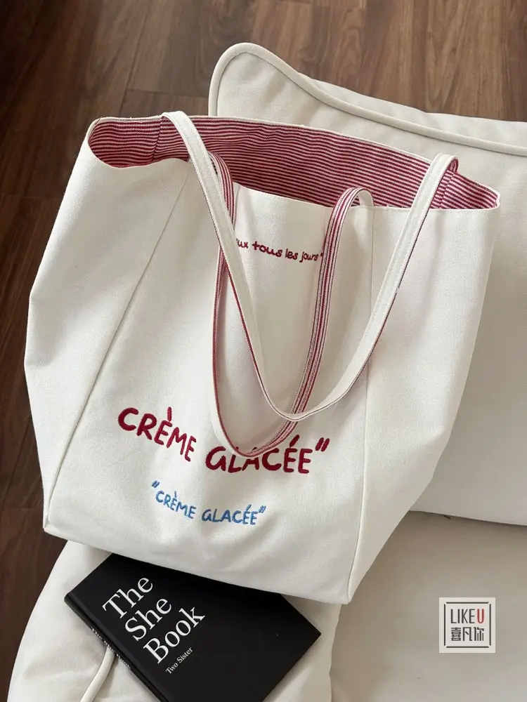 Crème Glace Embroidered Canvas Tote Bag Large Capacity — feature 19