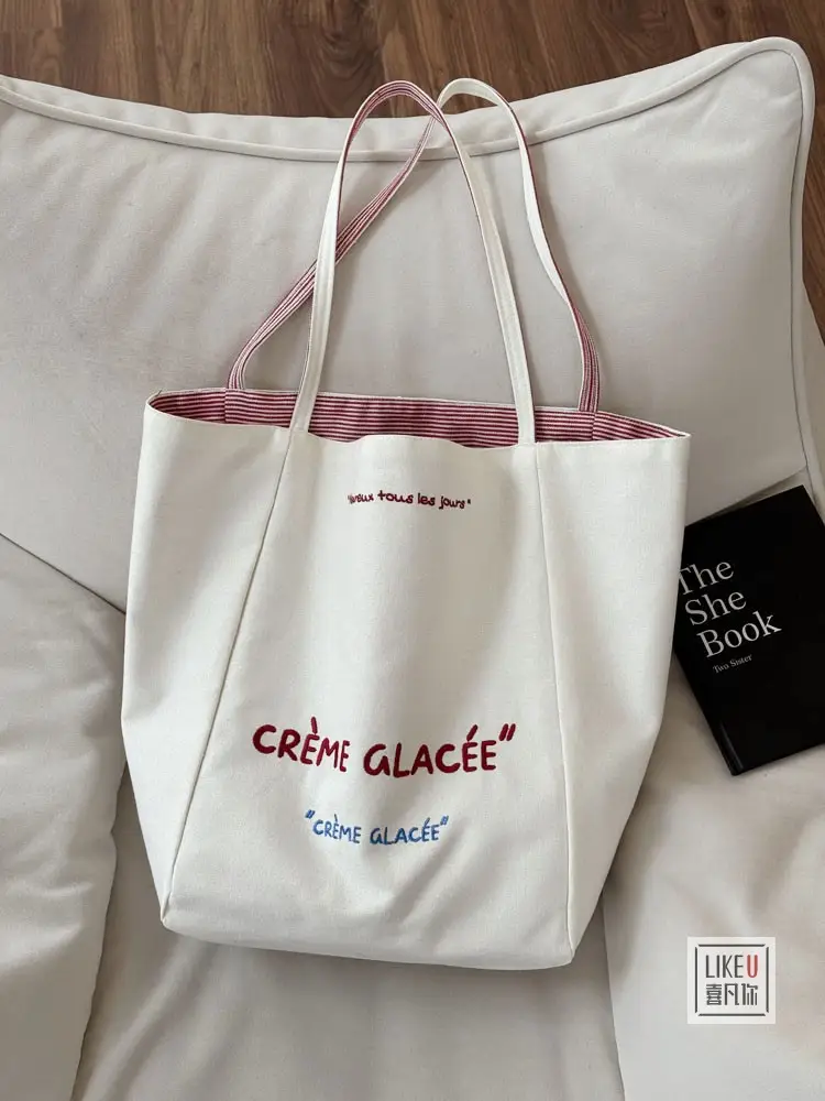 Crème Glace Embroidered Canvas Tote Bag Large Capacity — feature 22