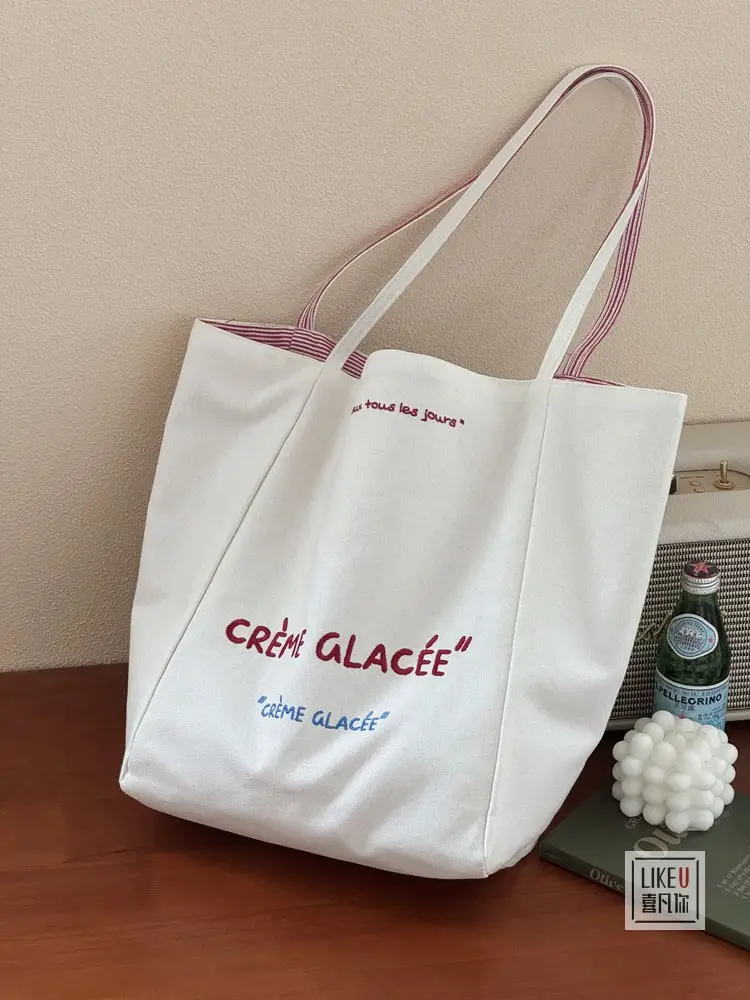 Crème Glace Embroidered Canvas Tote Bag Large Capacity — feature 25