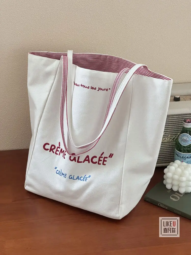 Crème Glace Embroidered Canvas Tote Bag Large Capacity — feature 26