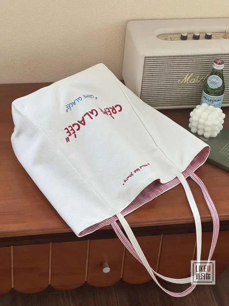 Crème Glace Embroidered Canvas Tote Bag Large Capacity — feature 27