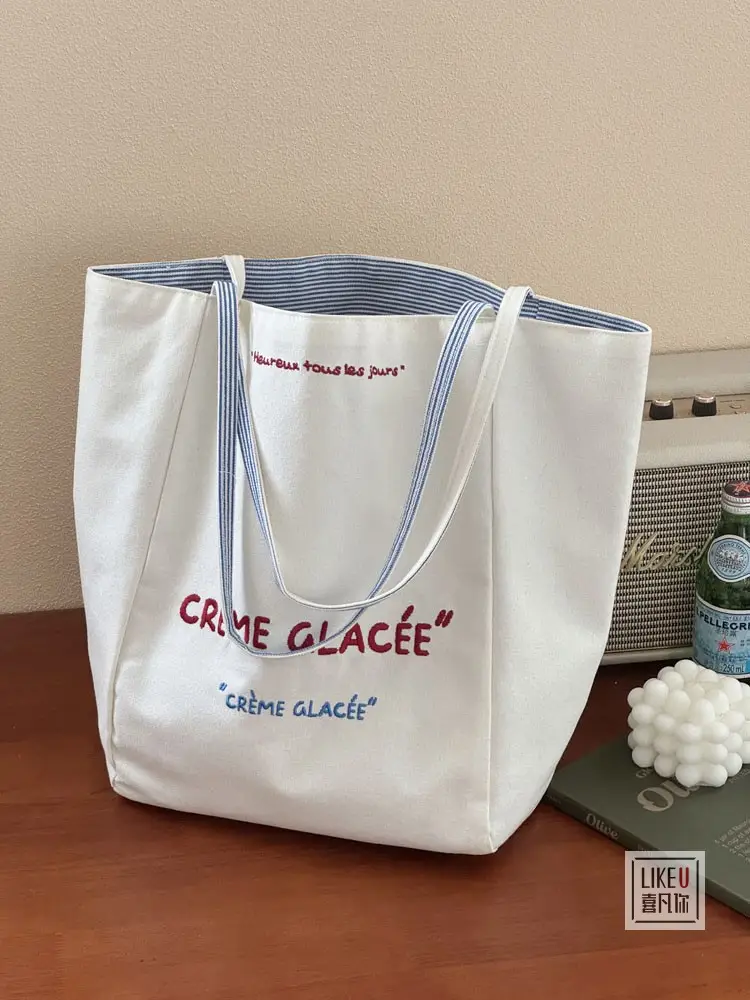 Crème Glace Embroidered Canvas Tote Bag Large Capacity — feature 28