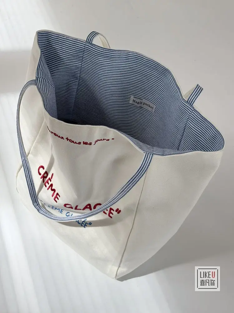 Crème Glace Embroidered Canvas Tote Bag Large Capacity — feature 6