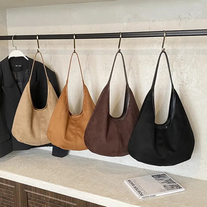 Women's Large Capacity Suede Tote Bag with Logo Print