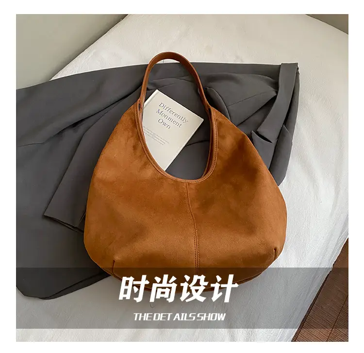 Women's Large Capacity Suede Tote Bag with Logo Print — feature 10