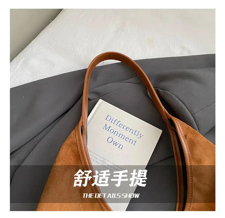 Women's Large Capacity Suede Tote Bag with Logo Print — feature 11