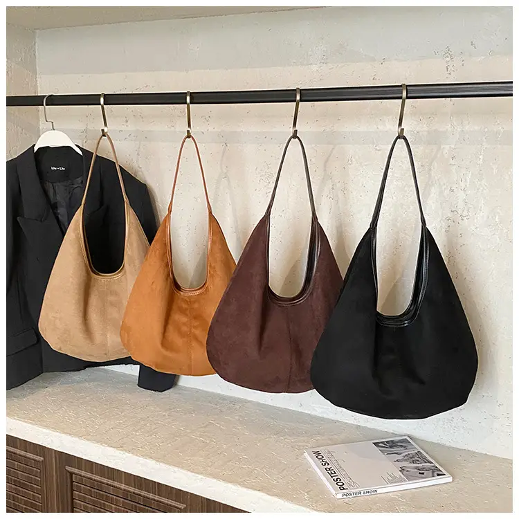 Women's Large Capacity Suede Tote Bag with Logo Print — feature 5