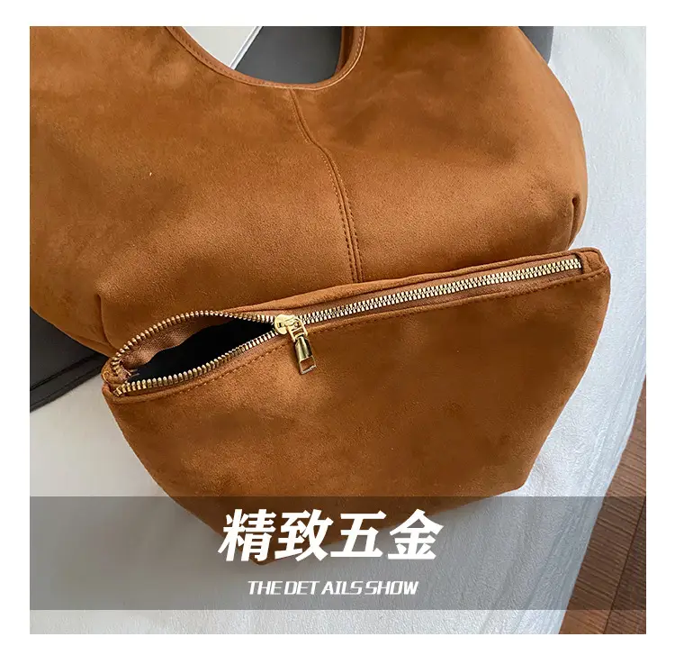 Women's Large Capacity Suede Tote Bag with Logo Print — feature 9