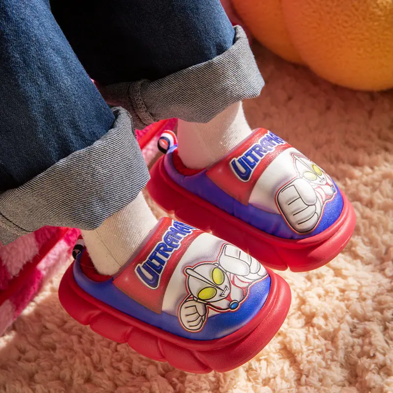 Ultraman Kidsren's Cotton Slippers for Boys Autumn and Winter Cartoon Indoor Non-Slip Medium and Large Kidsren's Warm Plush Home Cotton Shoes - Image 5