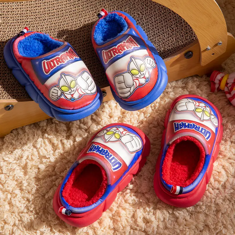 Ultraman Kidsren's Cotton Slippers for Boys Autumn and Winter Cartoon Indoor Non-Slip Medium and Large Kidsren's Warm Plush Home Cotton Shoes - Image 6