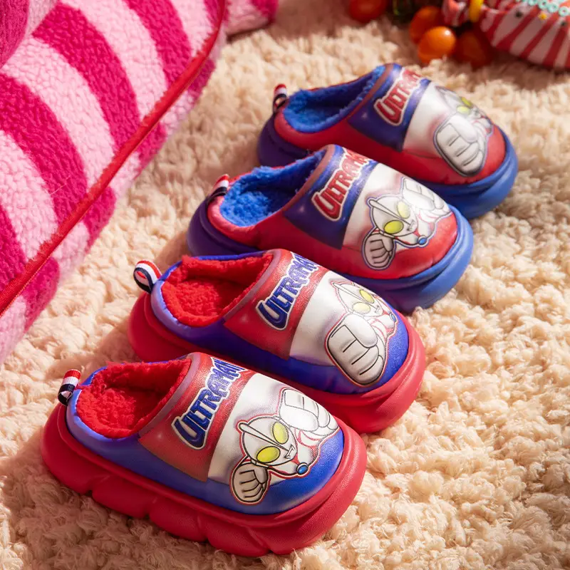 Ultraman Kidsren's Cotton Slippers for Boys Autumn and Winter Cartoon Indoor Non-Slip Medium and Large Kidsren's Warm Plush Home Cotton Shoes - Image 7