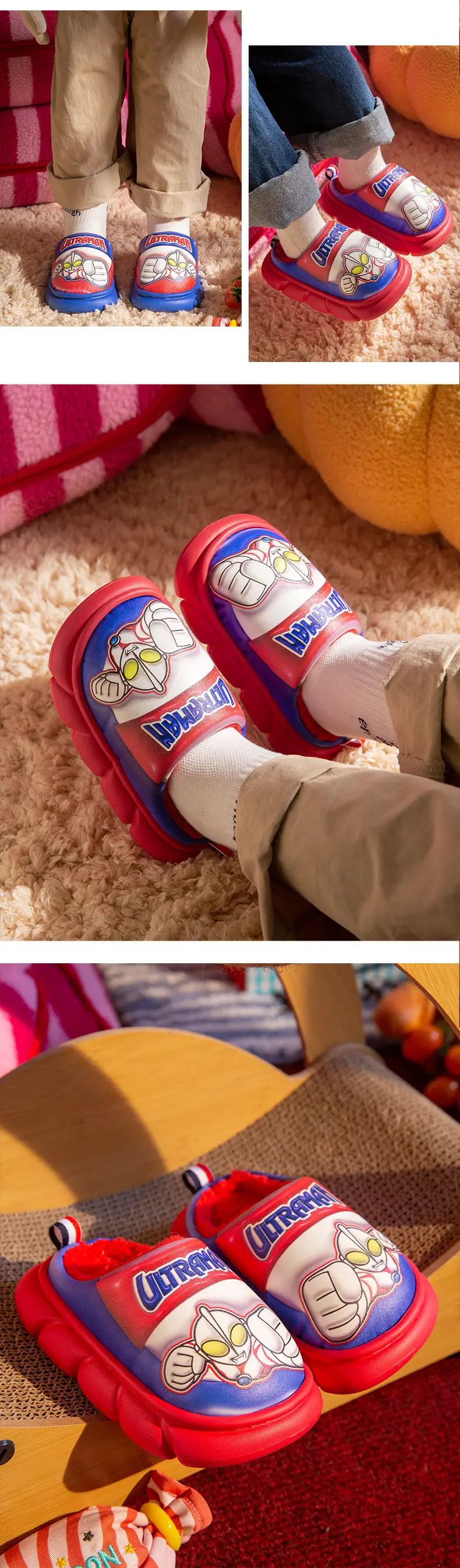 Ultraman Kidsren's Cotton Slippers for Boys Autumn and Winter Cartoon Indoor Non-Slip Medium and Large Kidsren's Warm Plush Home Cotton Shoes — feature 7