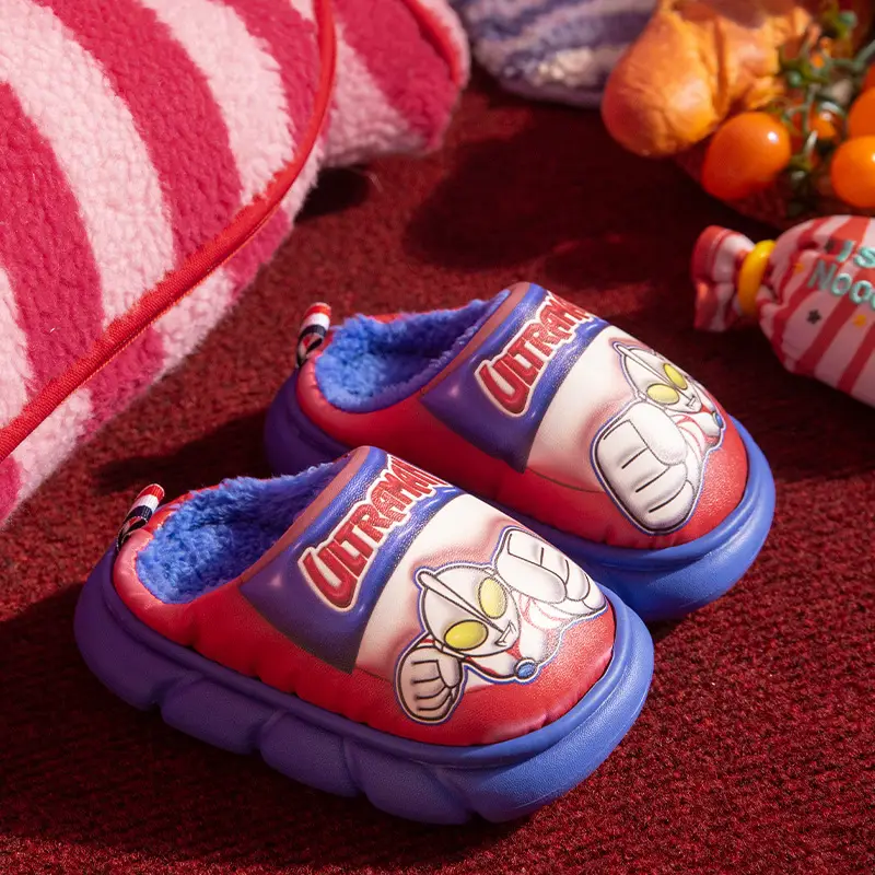 Ultraman Kidsren's Cotton Slippers for Boys Autumn and Winter Cartoon Indoor Non-Slip Medium and Large Kidsren's Warm Plush Home Cotton Shoes - Image 3