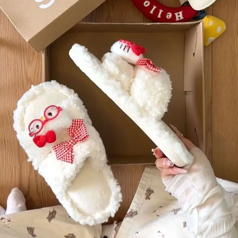 Winter Cotton Slippers for Women Red Bow Soft Warm - Image 5