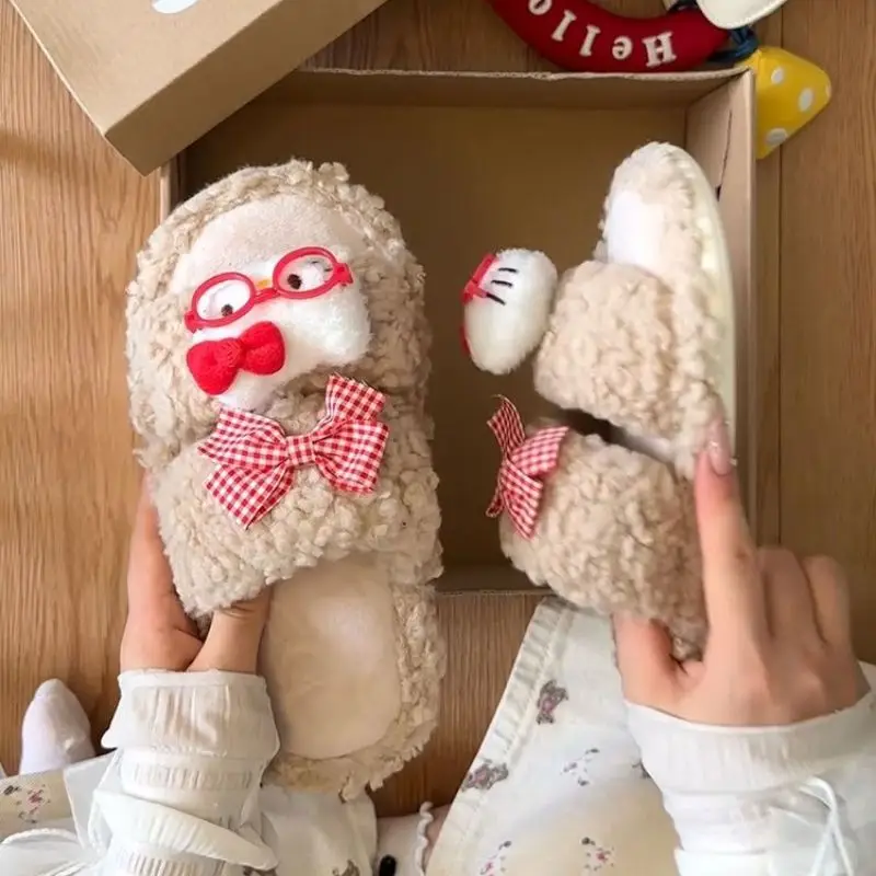Winter Cotton Slippers for Women Red Bow Soft Warm - Image 6