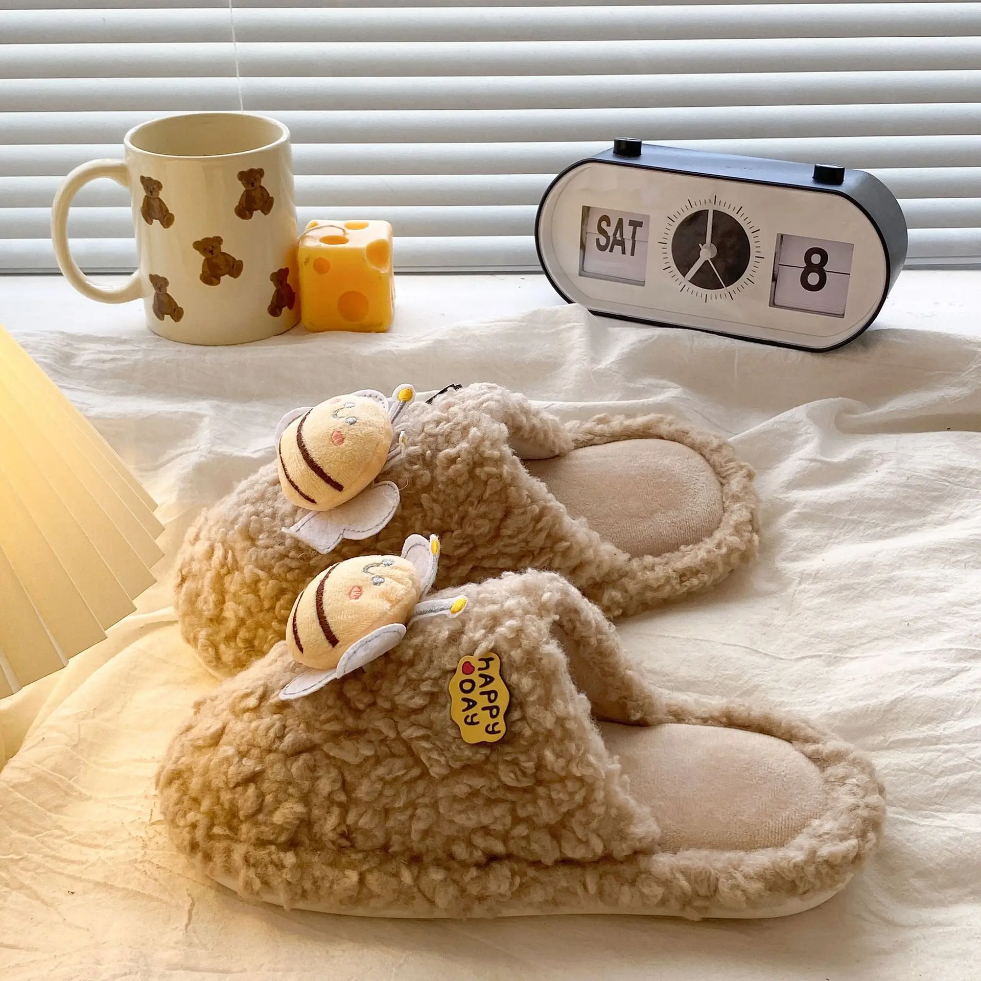 Winter Women's Furry Bee Slippers Soft Cotton Warm - Image 35