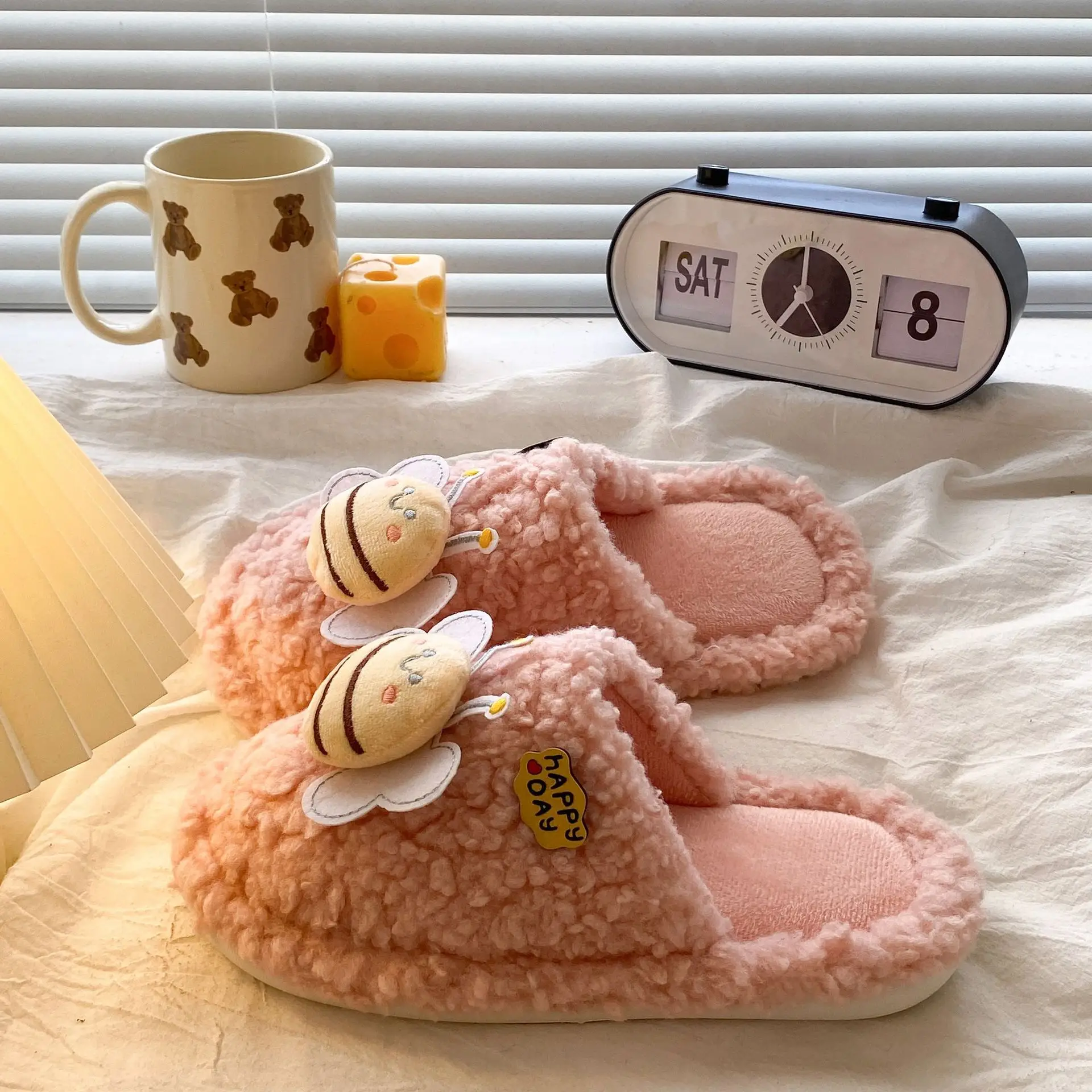 Winter Women's Furry Bee Slippers Soft Cotton Warm - Image 36