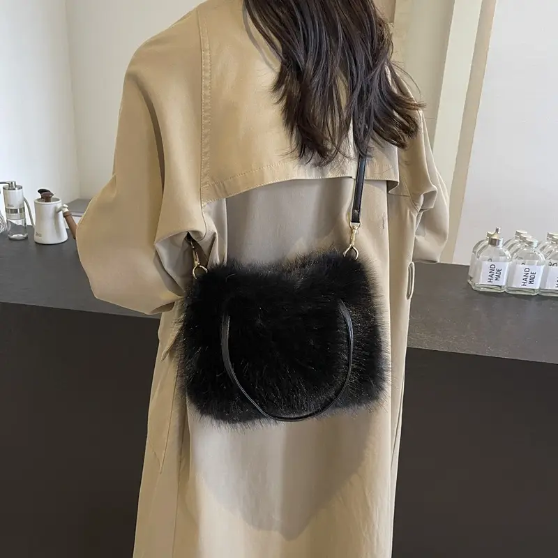 Pink Faux Fur Satchel Bag for Women