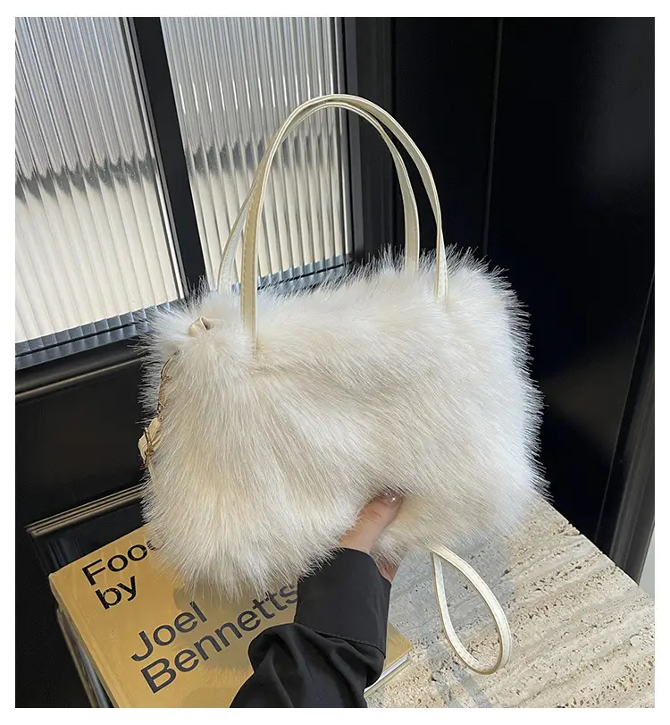 Pink Faux Fur Satchel Bag for Women — feature 1