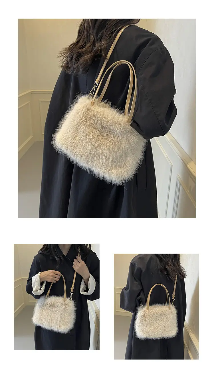 Pink Faux Fur Satchel Bag for Women — feature 10