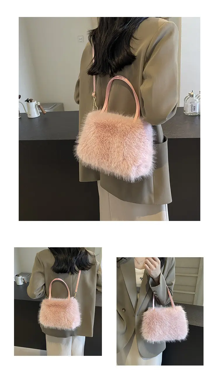 Pink Faux Fur Satchel Bag for Women — feature 12