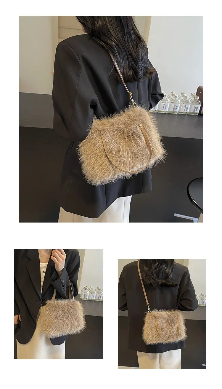 Pink Faux Fur Satchel Bag for Women — feature 13