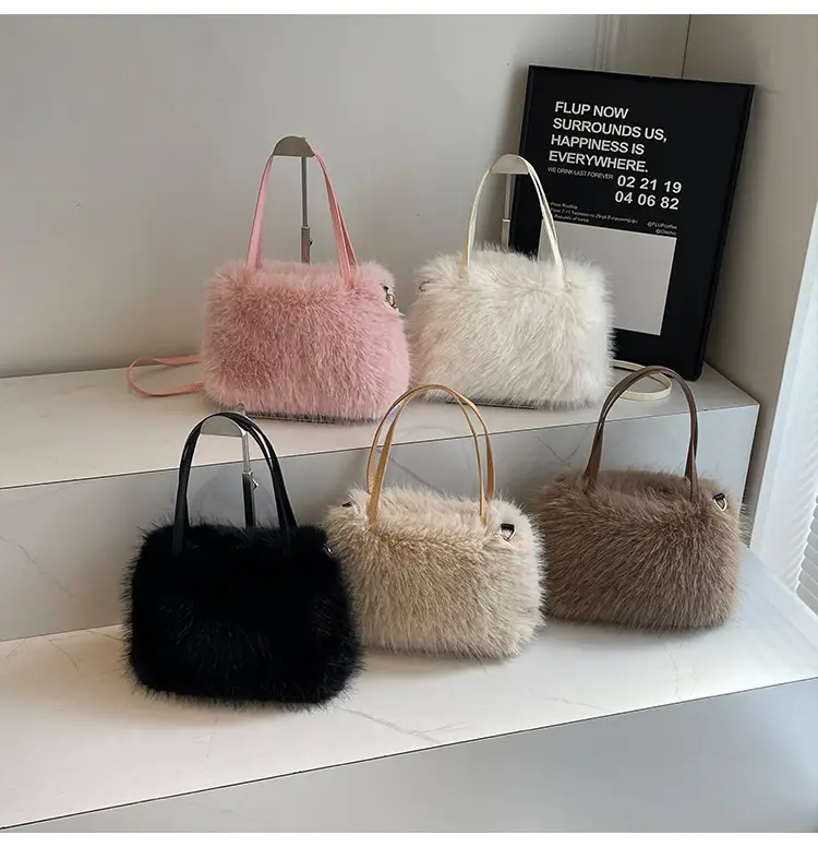 Pink Faux Fur Satchel Bag for Women — feature 14