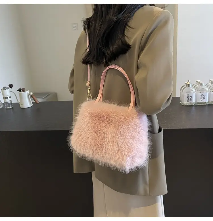 Pink Faux Fur Satchel Bag for Women — feature 19
