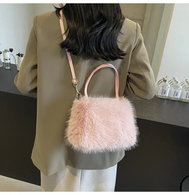 Pink Faux Fur Satchel Bag for Women — feature 20