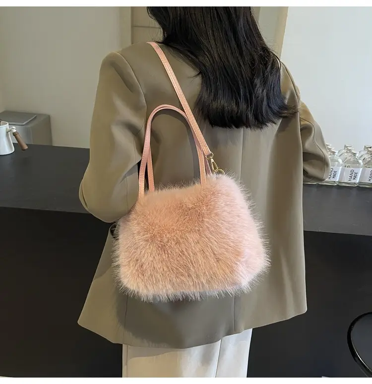 Pink Faux Fur Satchel Bag for Women — feature 21