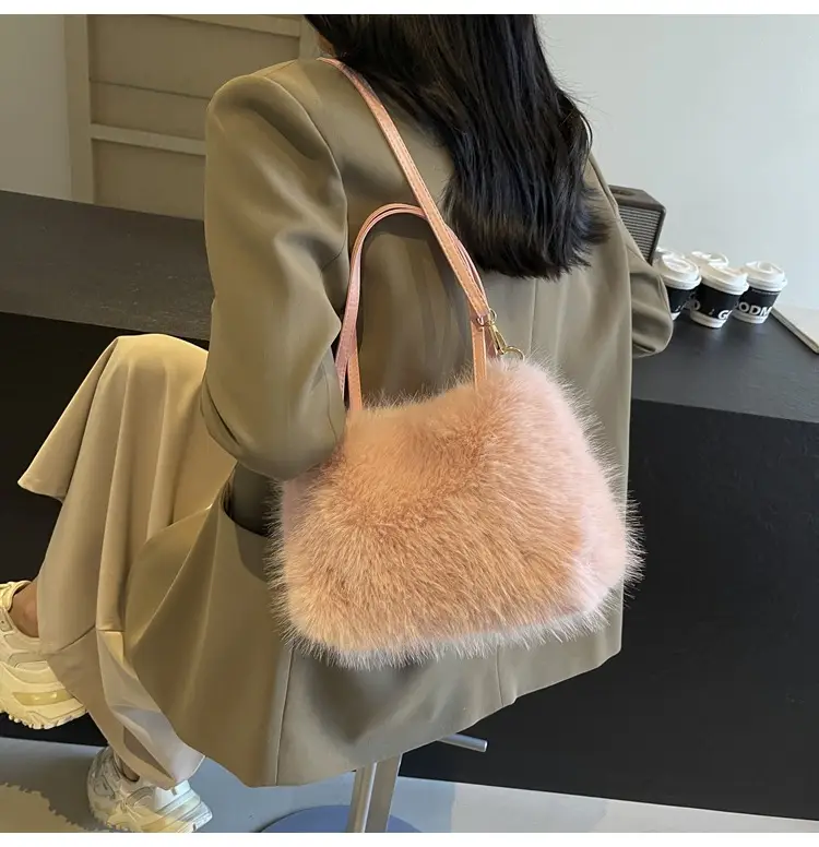 Pink Faux Fur Satchel Bag for Women — feature 22