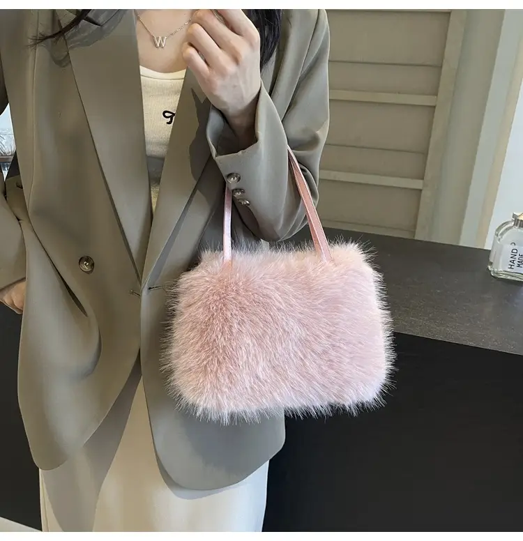 Pink Faux Fur Satchel Bag for Women — feature 23